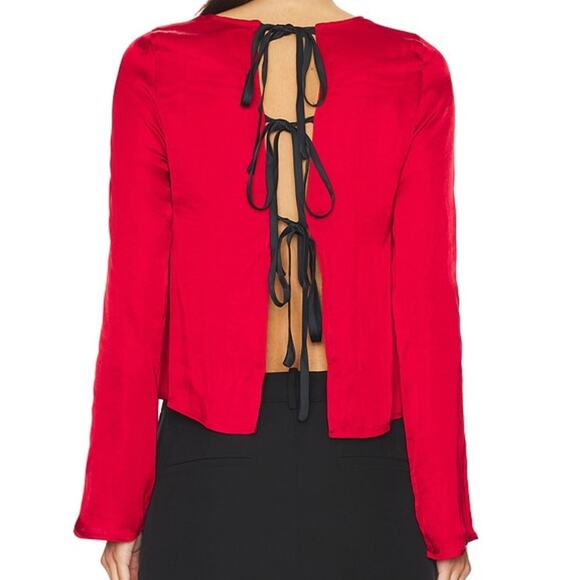 NWT Free People Arabella Satin Rubies Red Tie Back Blouse Sz XS Party Going Out - Picture 4 of 14